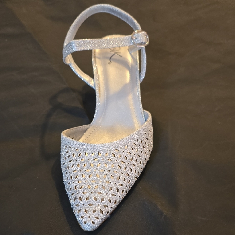 Silver Elegant Slingback Heels with Intricate Design